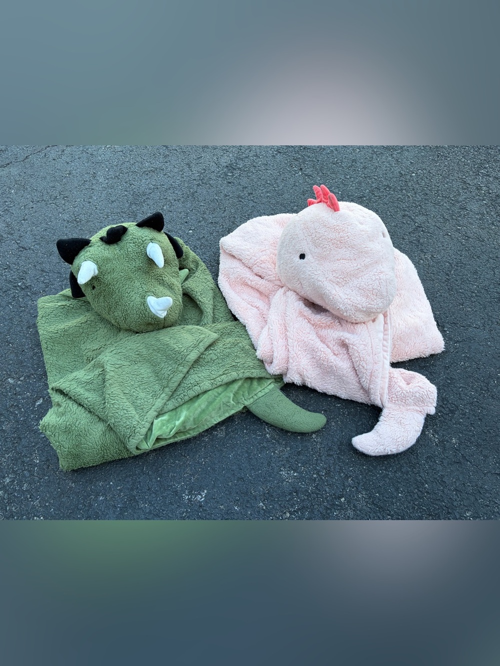 Plush Dino Hooded Kid Blankets Bundle - Green & Light Pink - Pillowfort